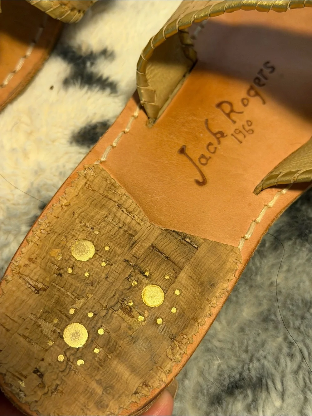 Jack Rogers Natural Cork Slide Sandals with Gold Accents
